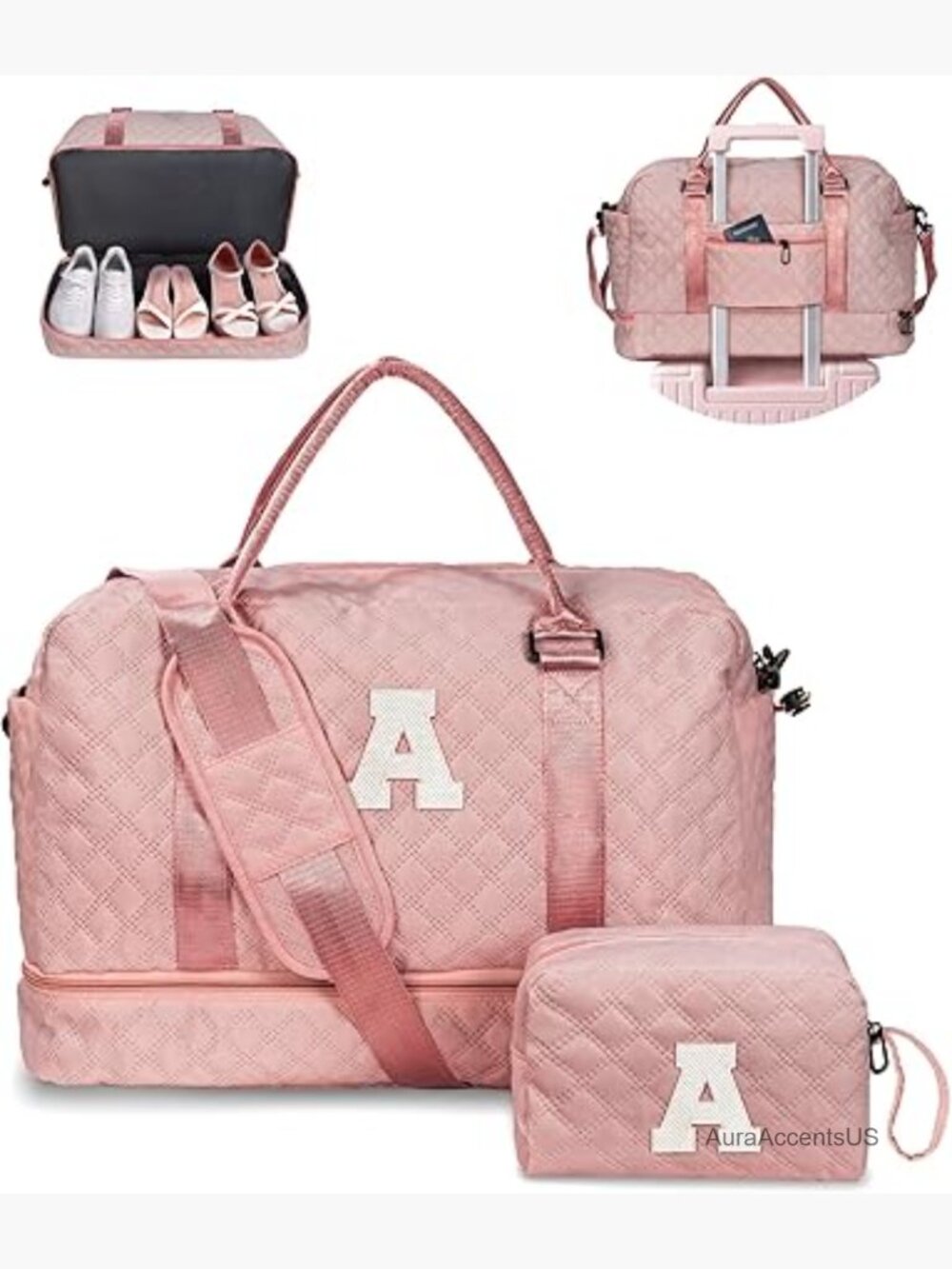Initial Duffle Bag with Shoe Compartment, Weekender Overnight Travel Bag for